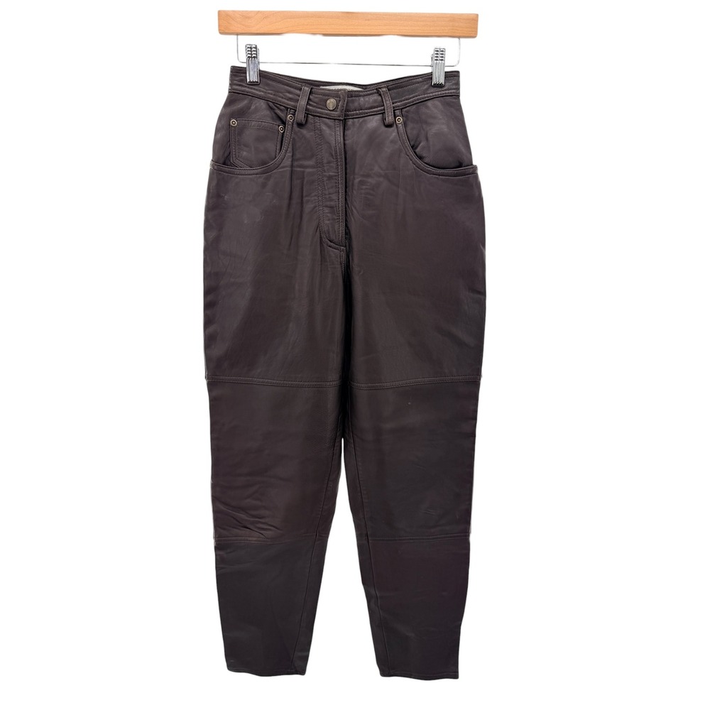 Valerie Stevens Sport Leather Pants Womens 4 Brown Straight Leg Lined Vintage‎